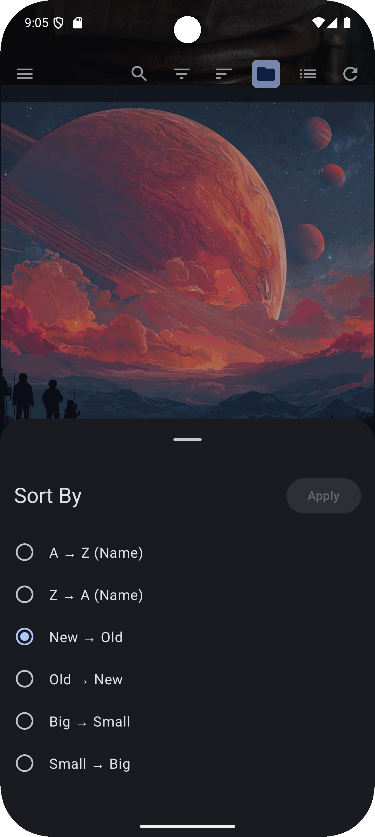 Sort Options Dark Mode